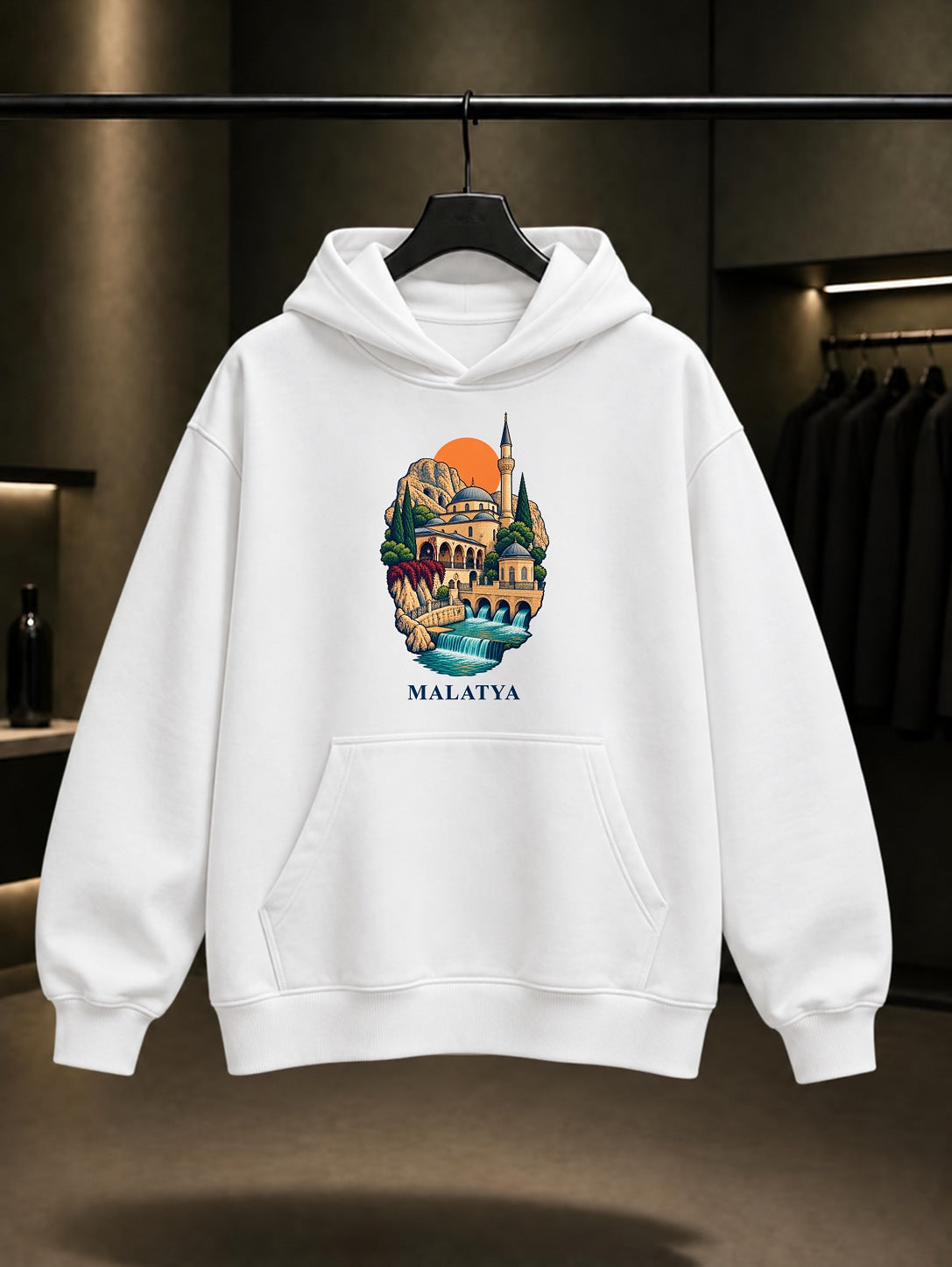 Malatya Somuncu Baba baskılı beyaz kapüşonlu sweatshirt