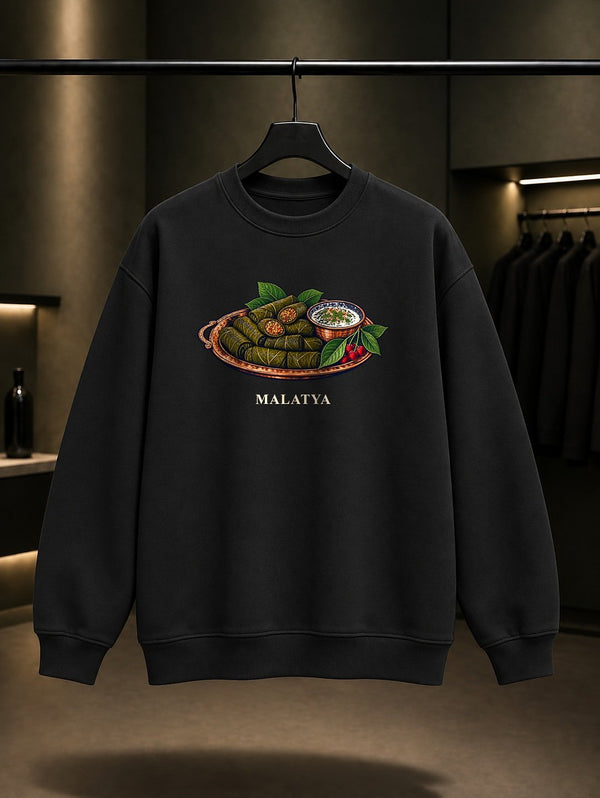 Malatya Kiraz Yaprağı Köftesi baskılı siyah sweatshirt