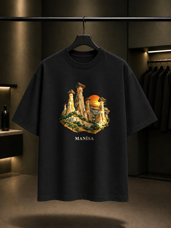 Manisa Kula Peribacaları baskılı siyah t-shirt