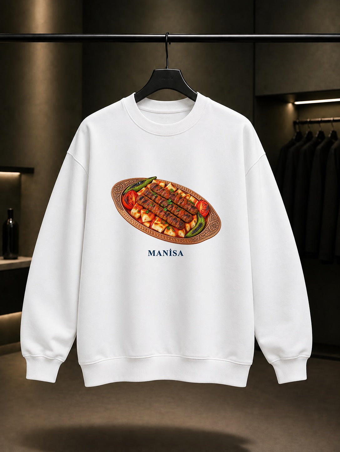 Manisa Kebabı baskılı beyaz sweatshirt
