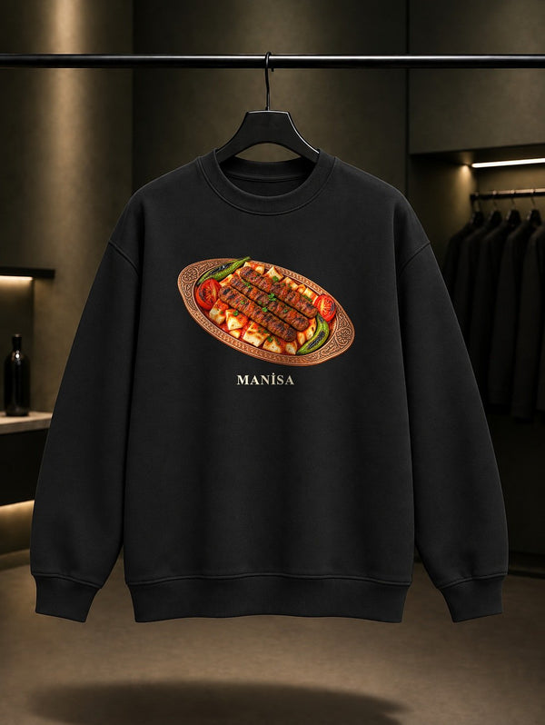 Manisa Kebabı baskılı siyah sweatshirt