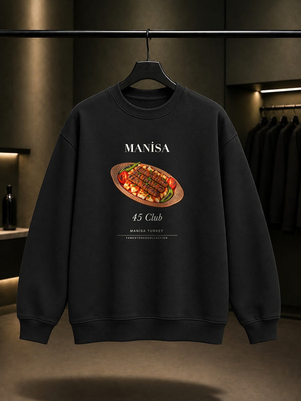 Manisa Kebabı 45 Club baskılı siyah sweatshirt
