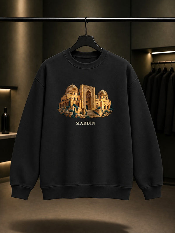 Mardin Zinciriye Medresesi baskılı siyah sweatshirt
