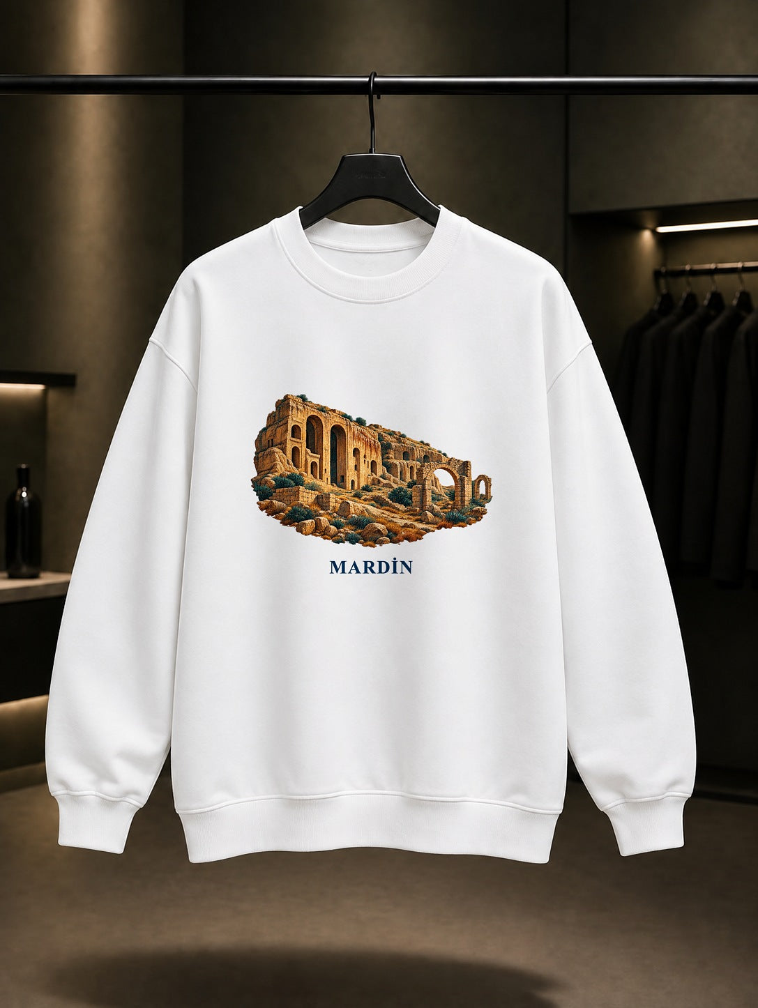 Mardin Dara Antik Kenti baskılı beyaz sweatshirt