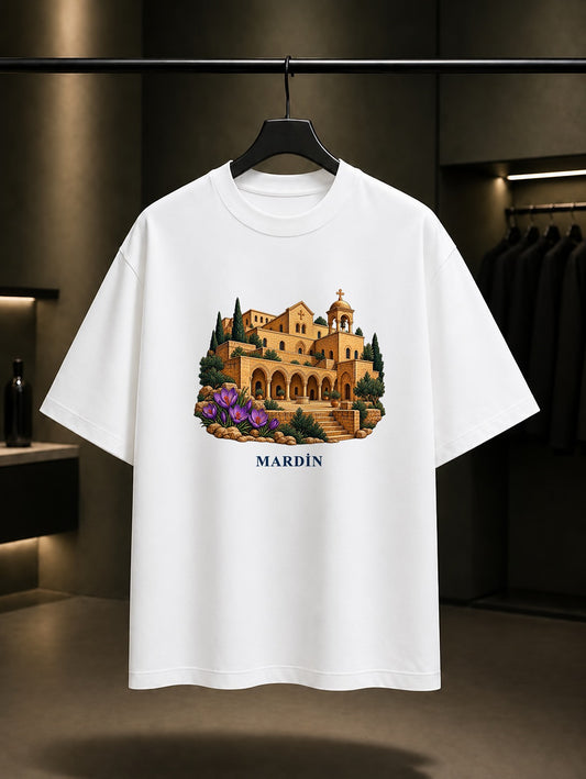 Mardin Deyrulzafaran baskılı beyaz t-shirt
