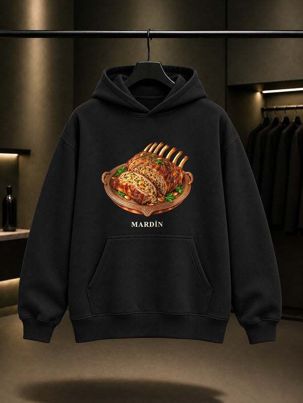 Mardin Kaburga Dolması baskılı siyah kapüşonlu sweatshirt