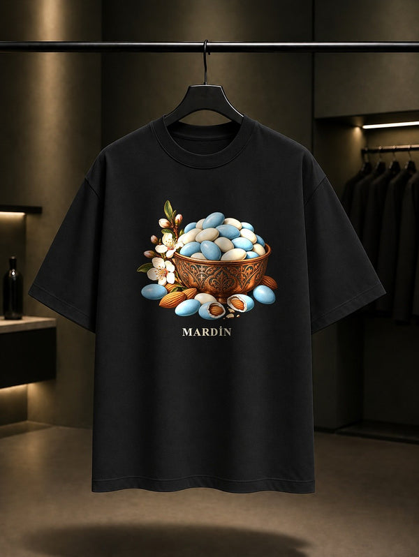 Mardin Badem Şekeri baskılı siyah t-shirt