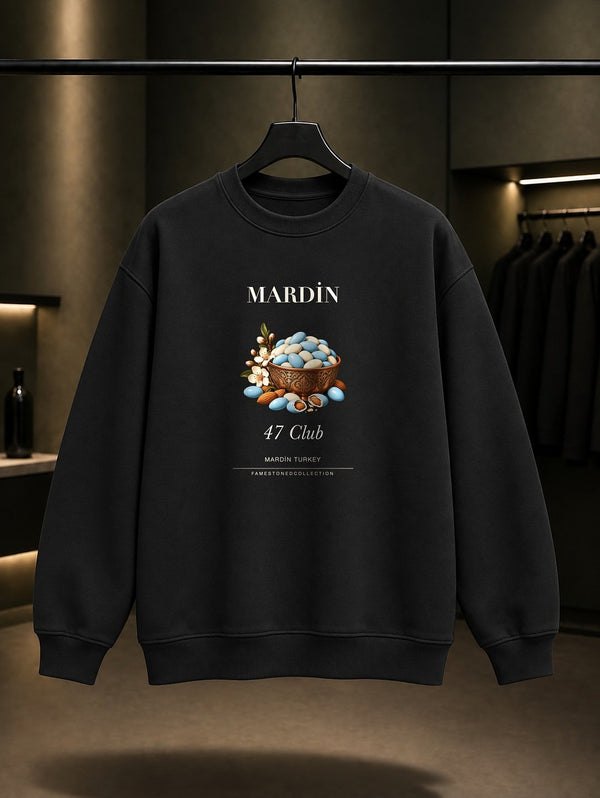 Mardin Badem Şekeri 47 Club baskılı siyah sweatshirt