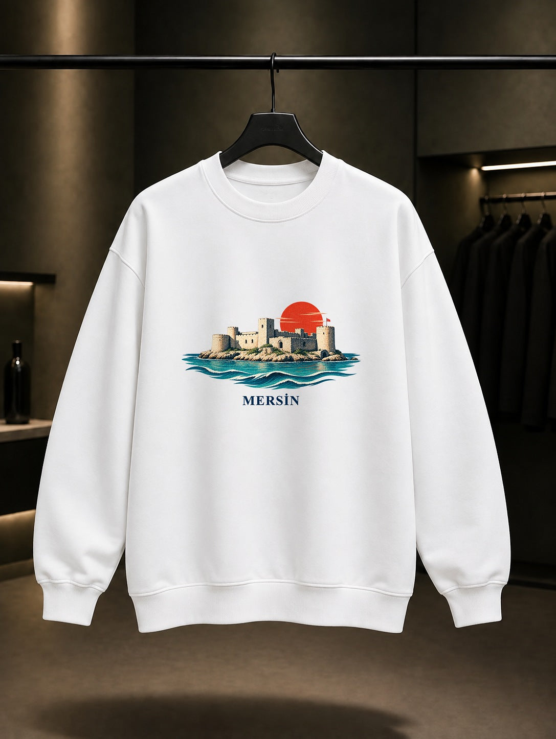 Mersin Kızkalesi baskılı beyaz sweatshirt