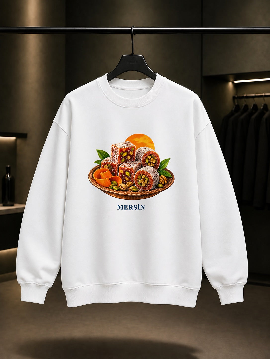 Mersin Cezerye baskılı beyaz sweatshirt