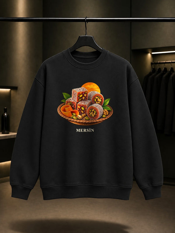Mersin Cezerye baskılı siyah sweatshirt