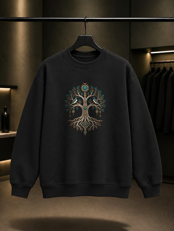 Hayat Ağacı Baskılı Unisex %100 Pamuk Sweatshirt · Türk Mitolojisi