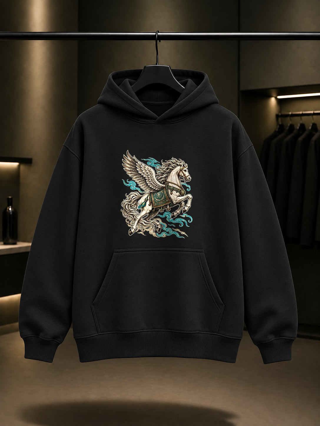 Tulpar Kanatlı At Baskılı Unisex %100 Pamuk Kapüşonlu Sweatshirt · Türk Mitolojisi