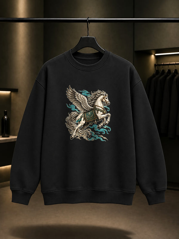 Tulpar Kanatlı At Baskılı Unisex %100 Pamuk Sweatshirt · Türk Mitolojisi
