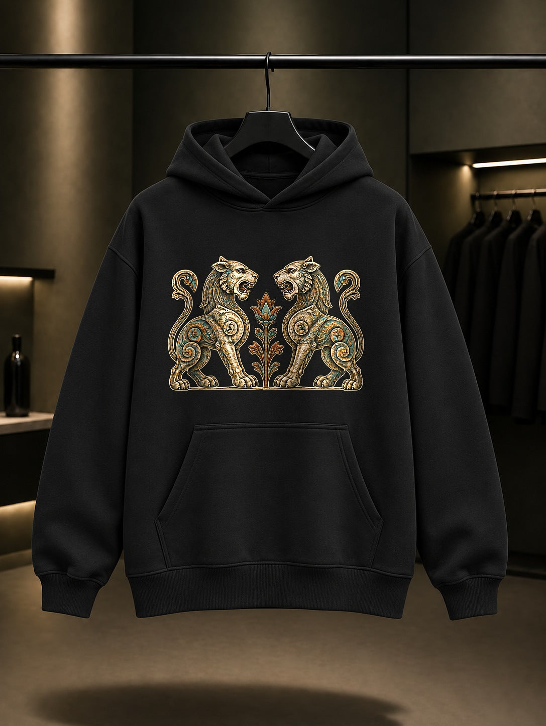 Selçuklu Aslanı Baskılı Unisex %100 Pamuk Kapüşonlu Sweatshirt · Selçuklu Motifi