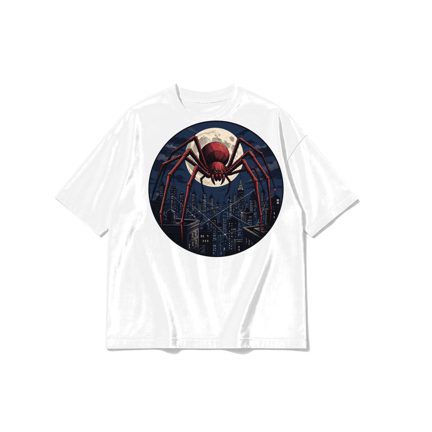 Ay ve Şehir Örümceği baskılı beyaz t-shirt