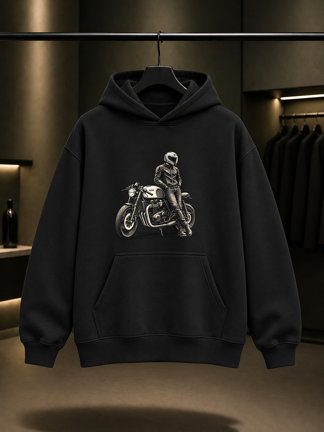 Cafe Racer Baskılı Unisex %100 Pamuk Kapüşonlu Sweatshirt · Motosiklet