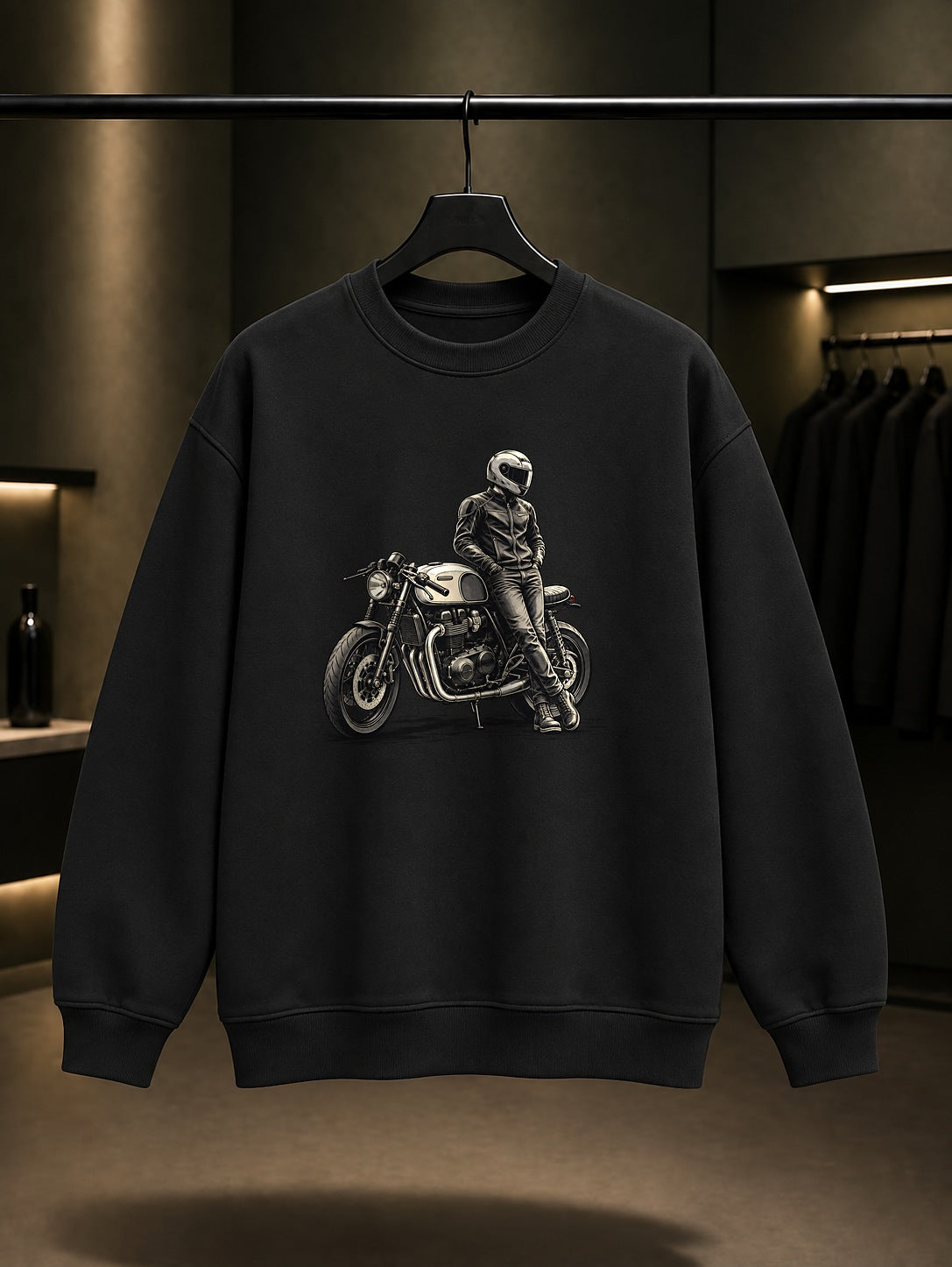 Cafe Racer Baskılı Unisex %100 Pamuk Sweatshirt · Motosiklet