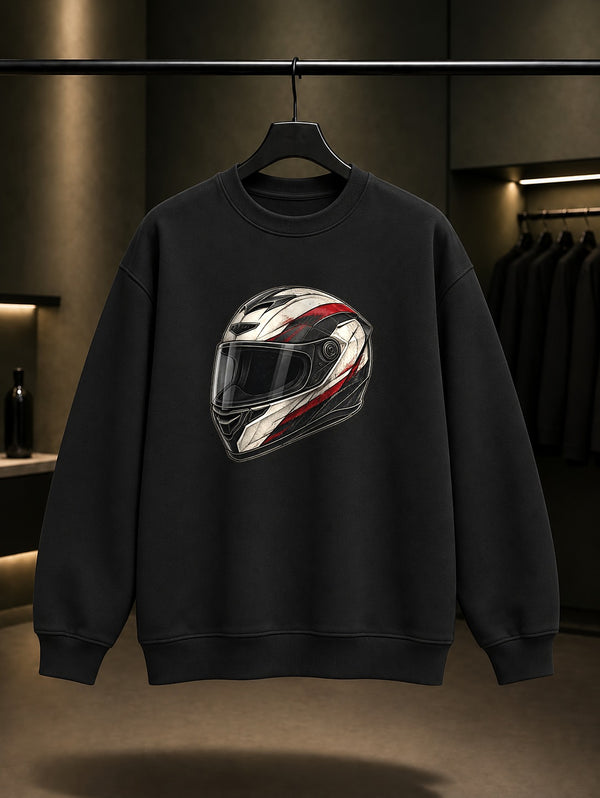 Kask Çizimi Baskılı Unisex %100 Pamuk Sweatshirt · Motosiklet
