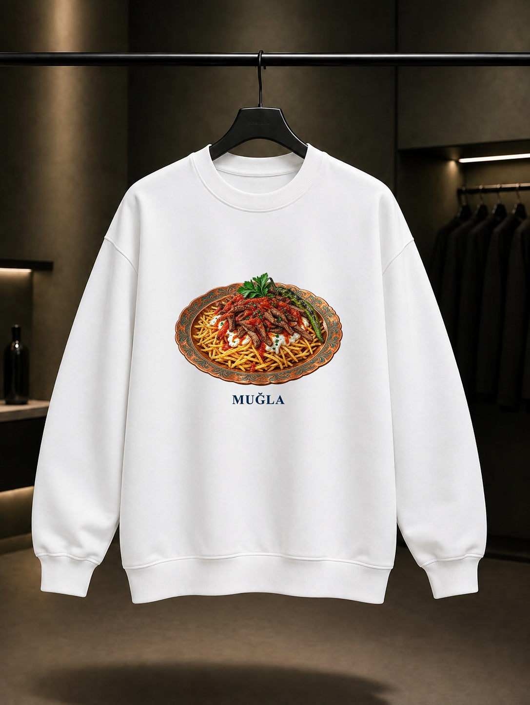 Muğla Çökertme Kebabı baskılı beyaz sweatshirt