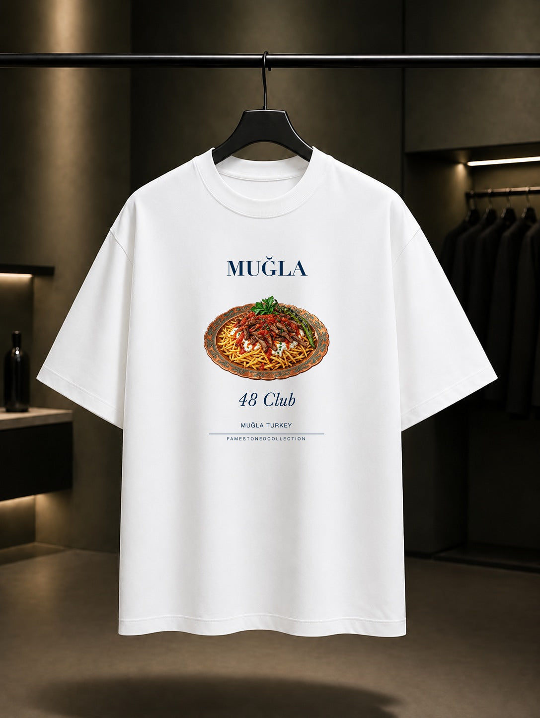 Muğla Çökertme Kebabı 48 Club baskılı beyaz t-shirt