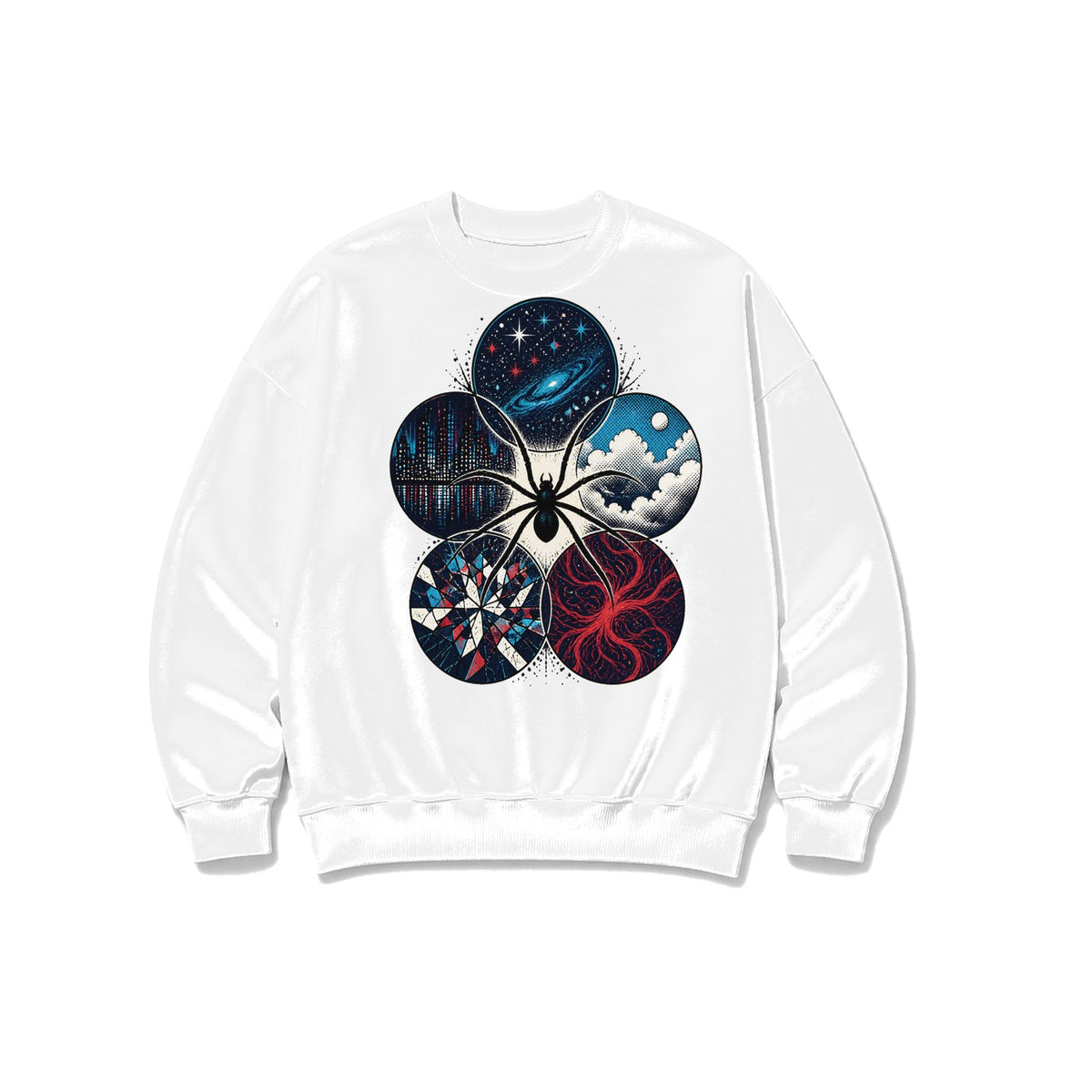 Çoklu Evren Örümceği baskılı beyaz sweatshirt