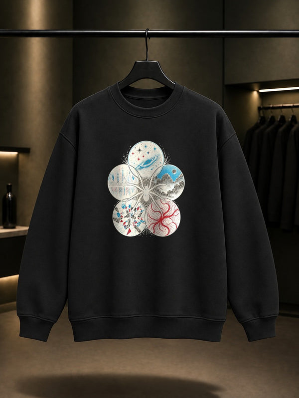 Çoklu Evren Örümceği baskılı siyah sweatshirt