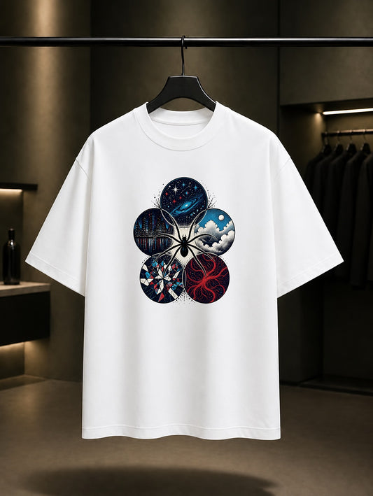 Çoklu Evren Örümceği baskılı beyaz t-shirt