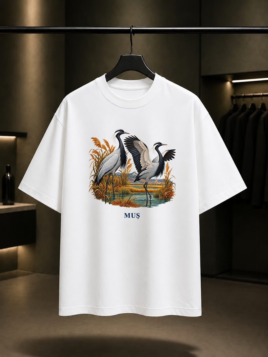 Muş Telli Turna baskılı beyaz t-shirt