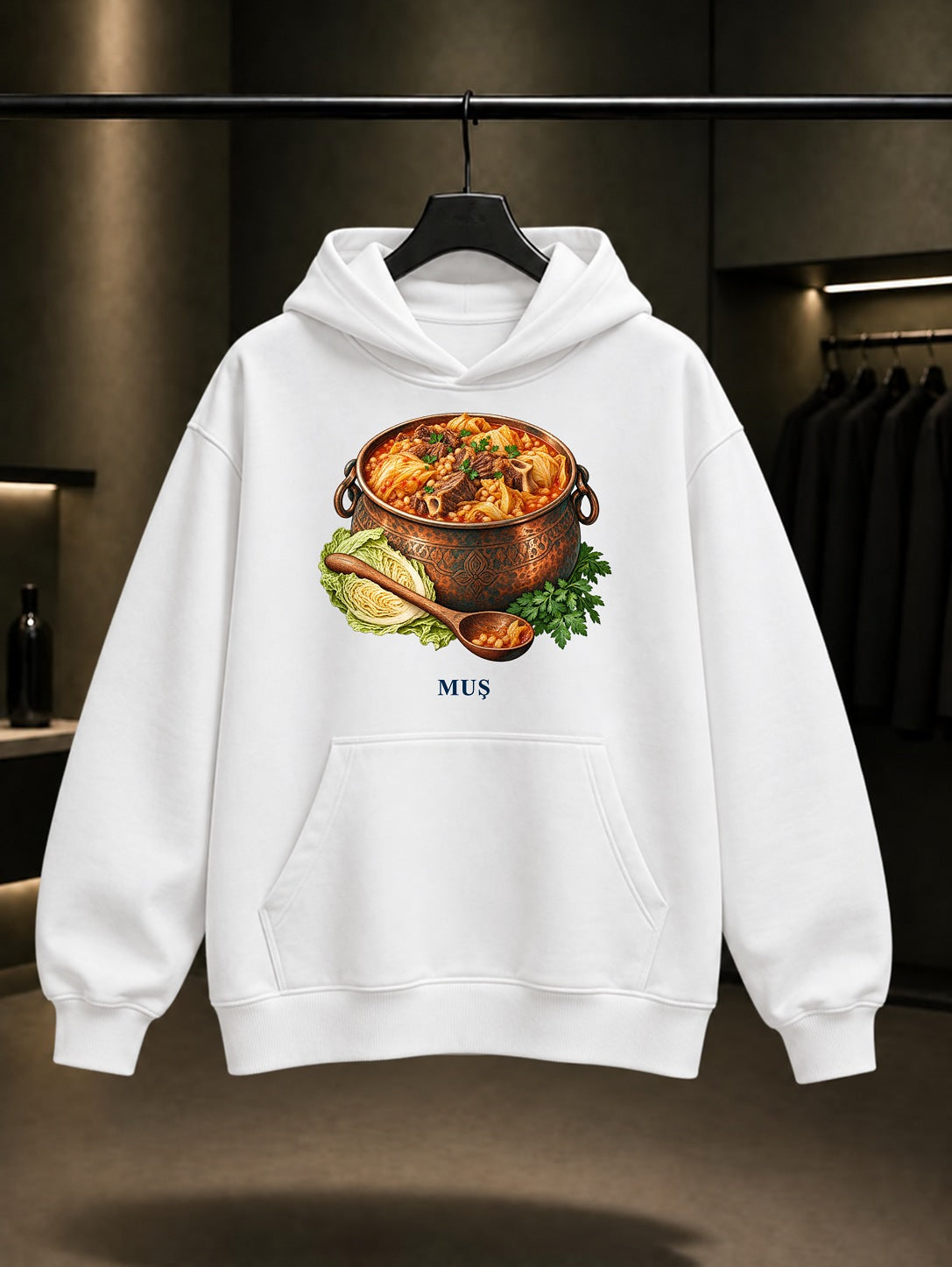 Muş Corti baskılı beyaz kapüşonlu sweatshirt