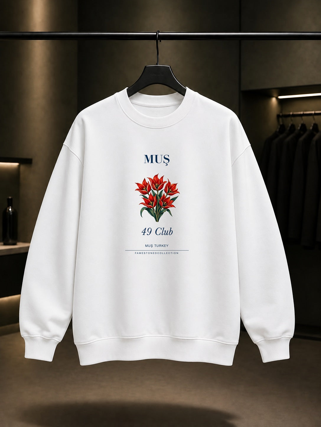 Muş Lalesi 49 Club baskılı beyaz sweatshirt
