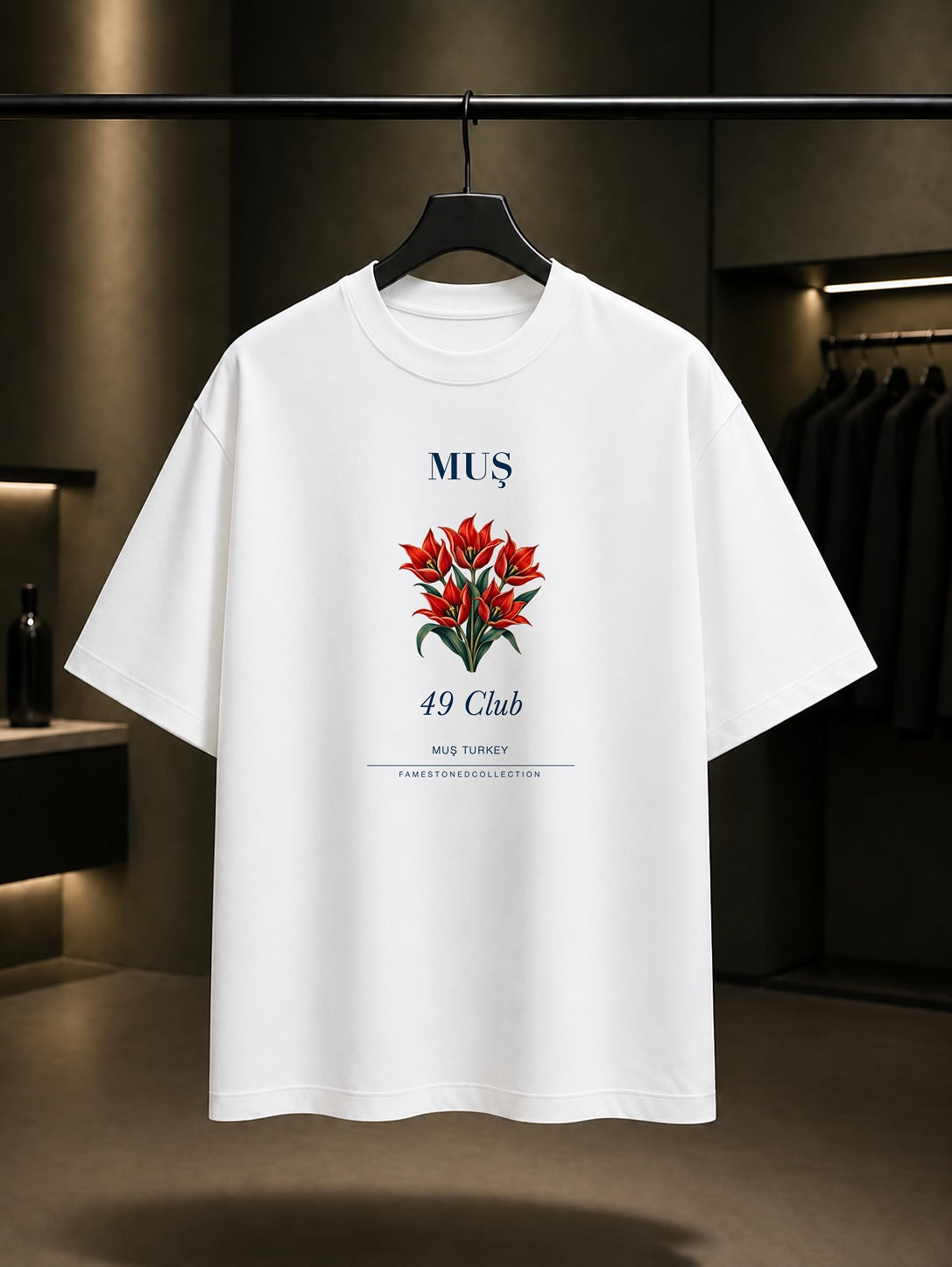 Muş Lalesi 49 Club baskılı beyaz t-shirt