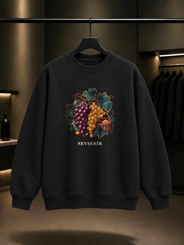 Nevşehir Üzüm Bağı baskılı siyah sweatshirt