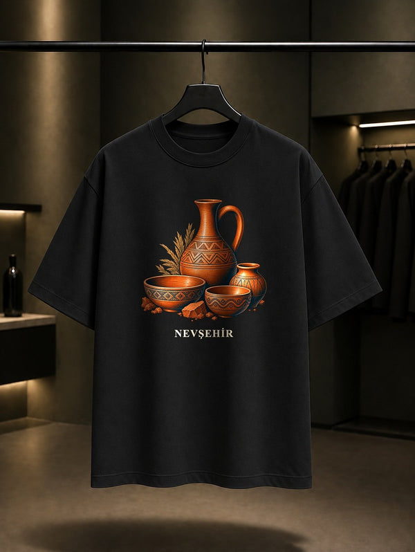 Nevşehir Avanos Çömlek baskılı siyah t-shirt