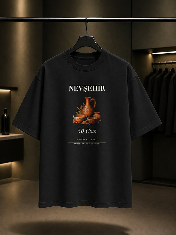 Nevşehir Avanos Çömlek 50 Club baskılı siyah t-shirt