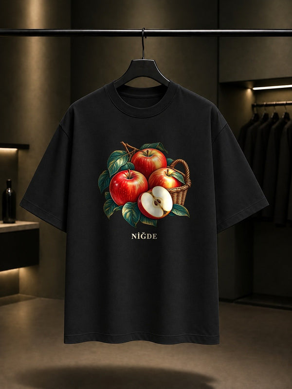 Niğde Elması baskılı siyah t-shirt