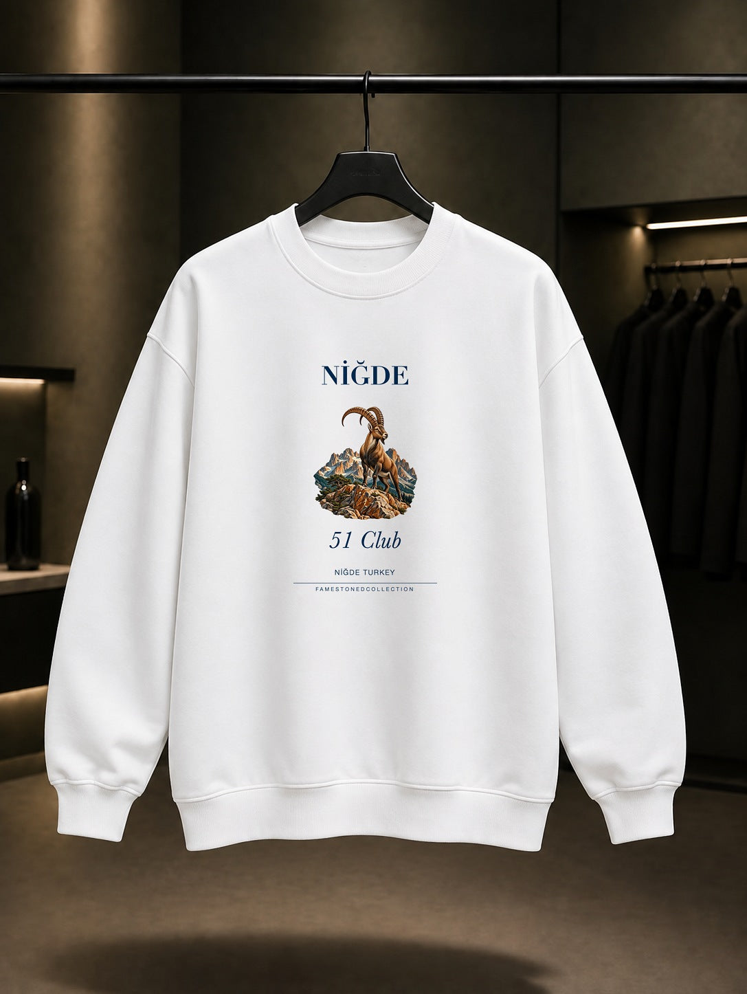 Niğde Dağ Keçisi 51 Club baskılı beyaz sweatshirt