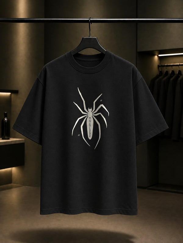 No Interference Mürekkep Örümcek baskılı siyah t-shirt