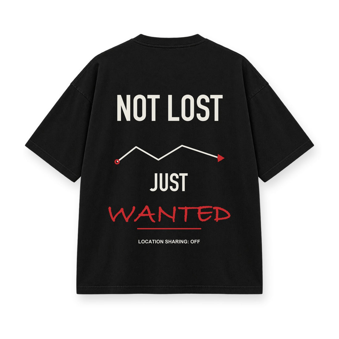 Not Lost Just Wanted baskılı siyah tişört