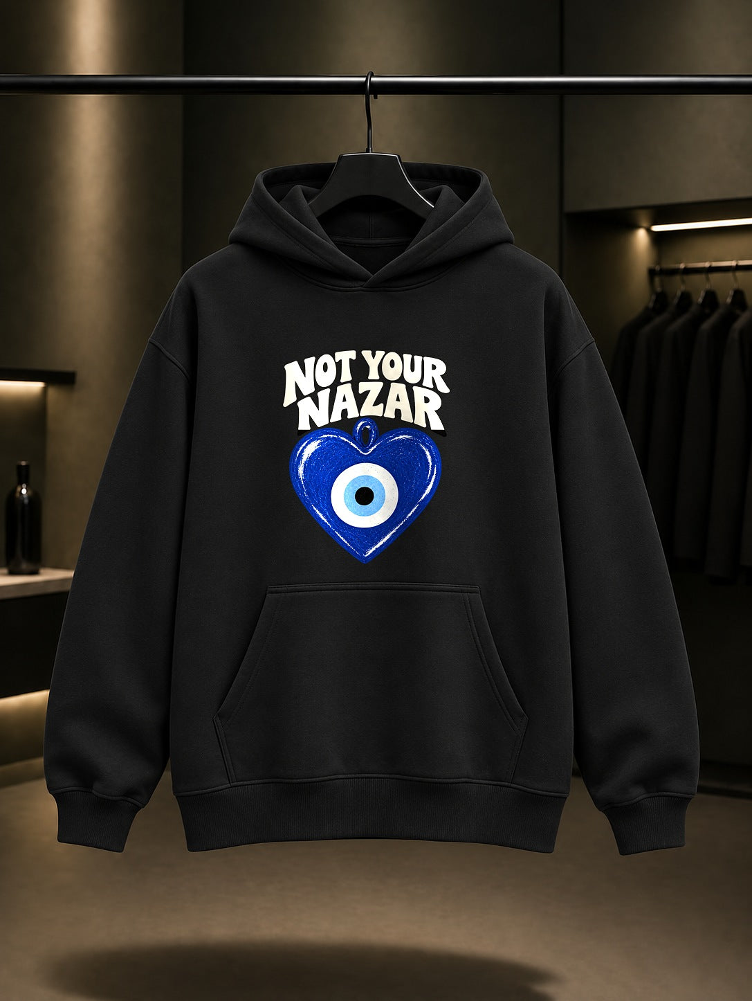 Senin Nazarın Değil Baskılı Unisex %100 Pamuk Kapüşonlu Sweatshirt · Nazar