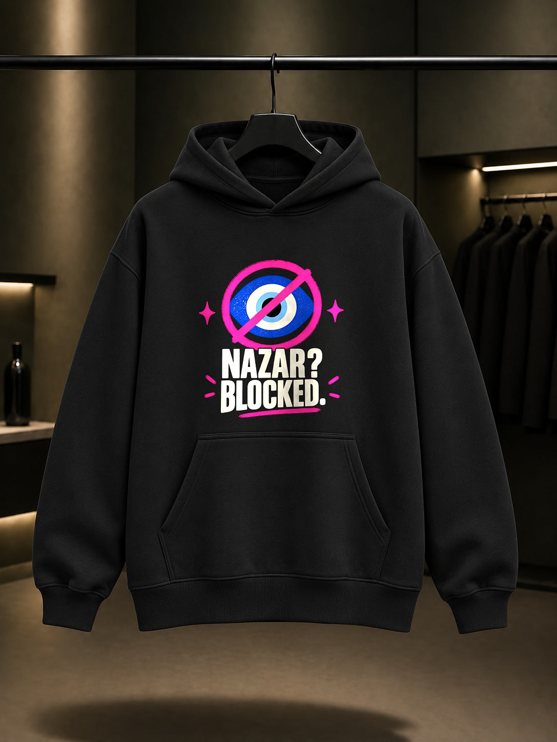 Nazar Engellendi Baskılı Unisex %100 Pamuk Kapüşonlu Sweatshirt · Nazar