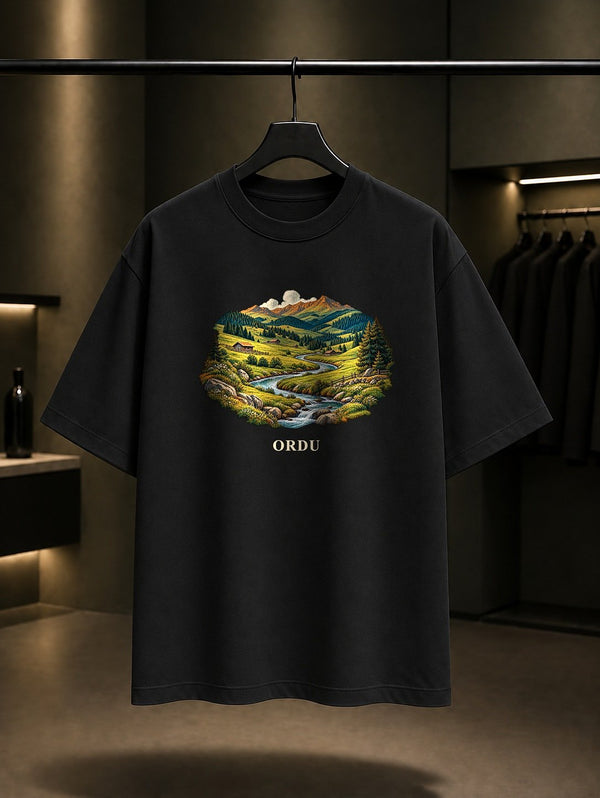 Ordu Perşembe Yaylası baskılı siyah t-shirt