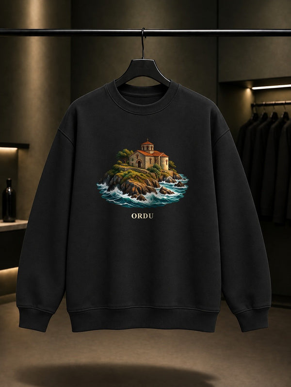 Ordu Yason Burnu baskılı siyah sweatshirt