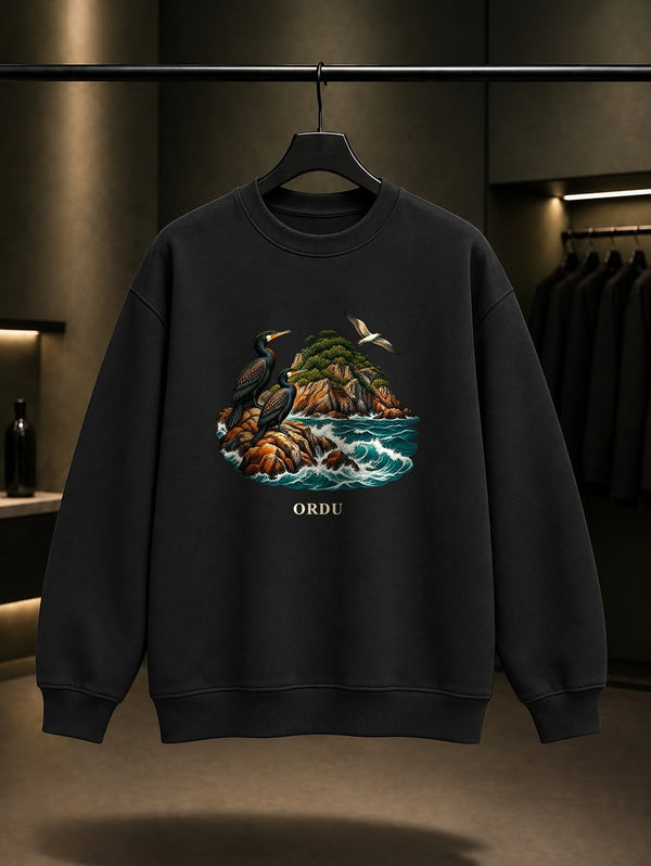 Ordu Hoynat Adası baskılı siyah sweatshirt