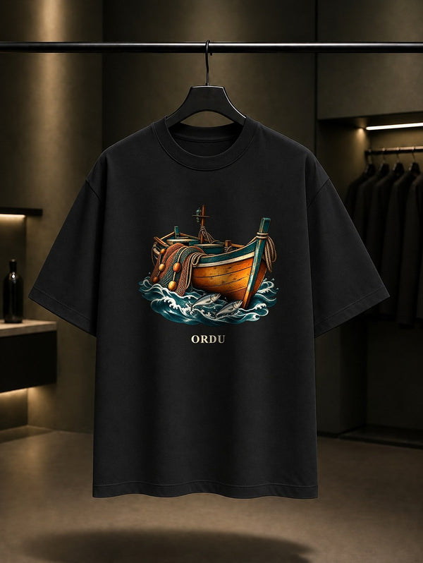 Ordu Karadeniz Teknesi baskılı siyah t-shirt
