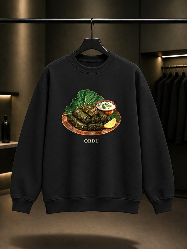 Ordu Karalahana Sarması baskılı siyah sweatshirt