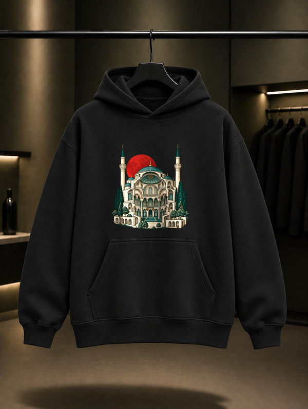Kubbe Kesiti Baskılı Unisex %100 Pamuk Kapüşonlu Sweatshirt · Osmanlı Motifi
