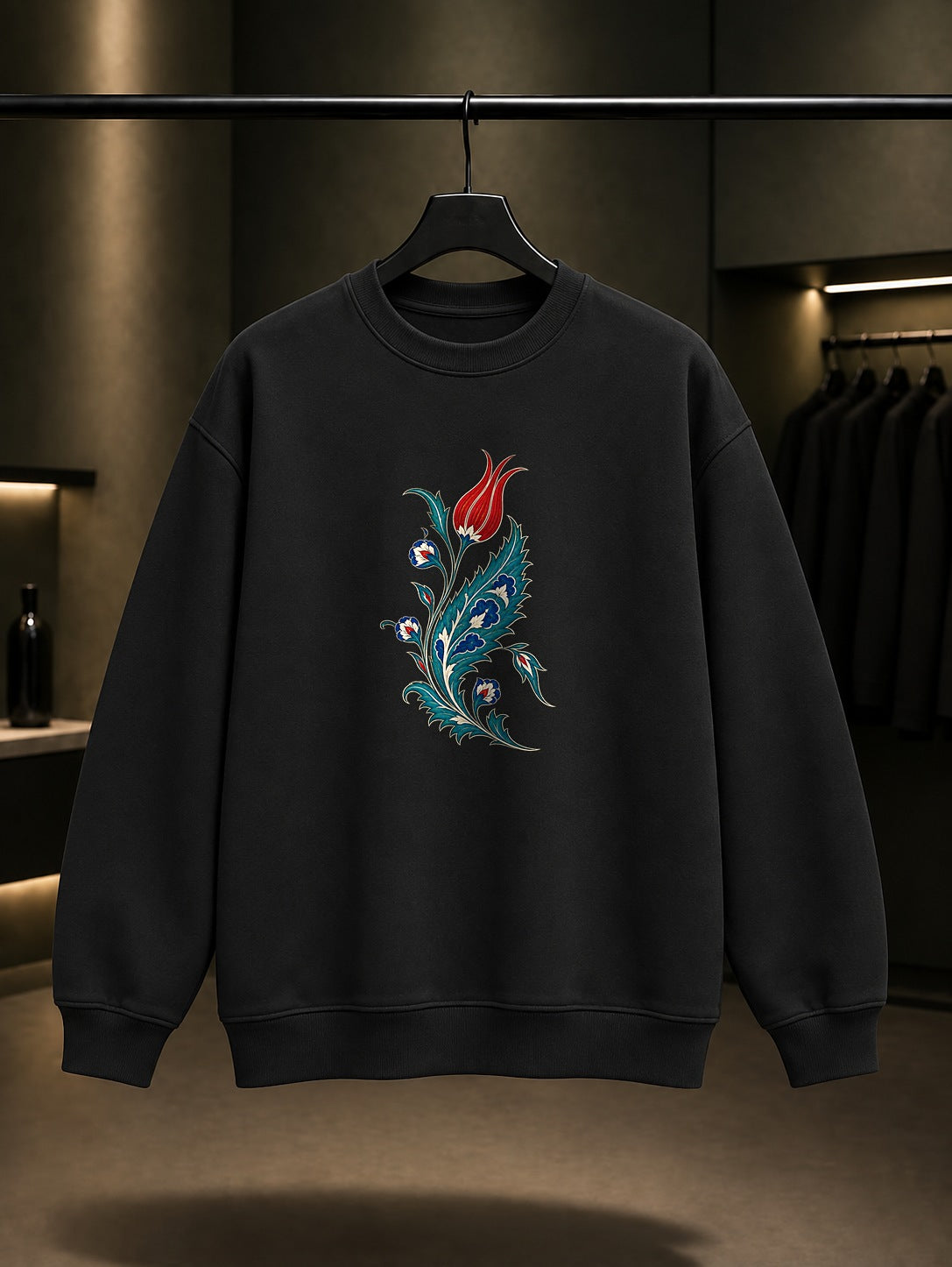 Saz Yaprağı Baskılı Unisex %100 Pamuk Sweatshirt · Osmanlı Motifi