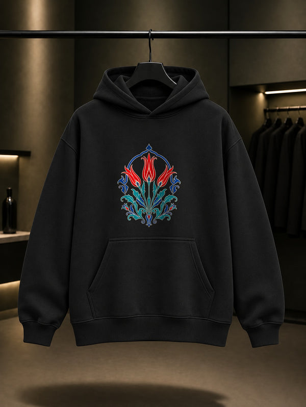 Lale Kemeri Baskılı Unisex %100 Pamuk Kapüşonlu Sweatshirt · Osmanlı Motifi