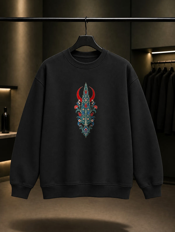 Selvi Ağacı Baskılı Unisex %100 Pamuk Sweatshirt · Osmanlı Motifi